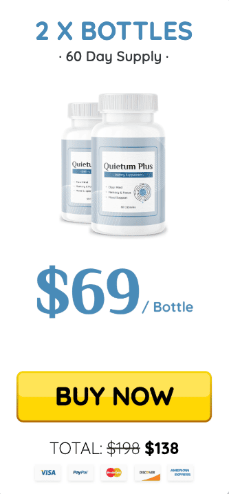 Quietum Plus 2-bottle offer - 60-day supply at $69 per bottle, discounted total price of $138. Secure payment options available.